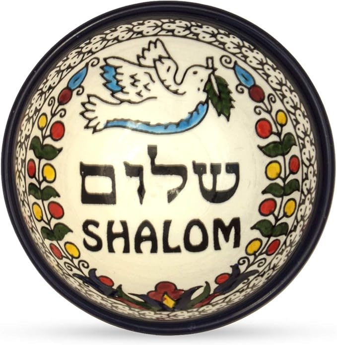 亚美尼亚陶瓷装饰碗 5 英寸 12 厘米 shalom peace with pigeon